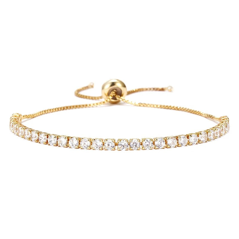 Pulseira tennis ajustável de moissanite dourada