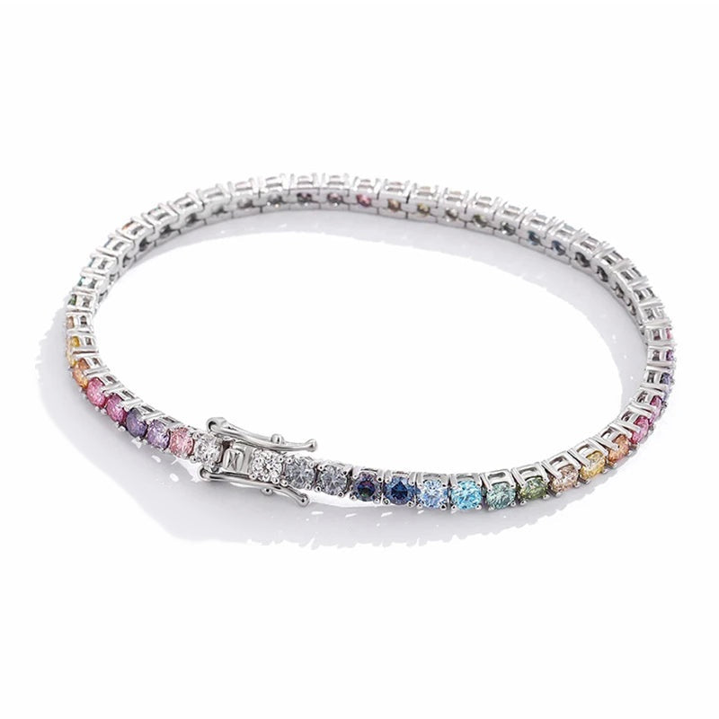 Pulseira tennis multicolor de moissanite de 3 mm em prata 925