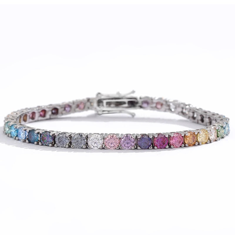 Pulseira tennis multicolor de moissanite de 4 mm